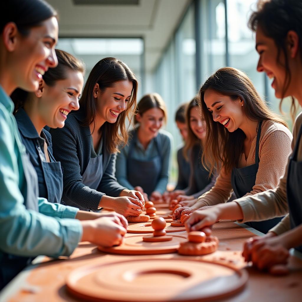 A vibrant team collaborating on a ceramics project
