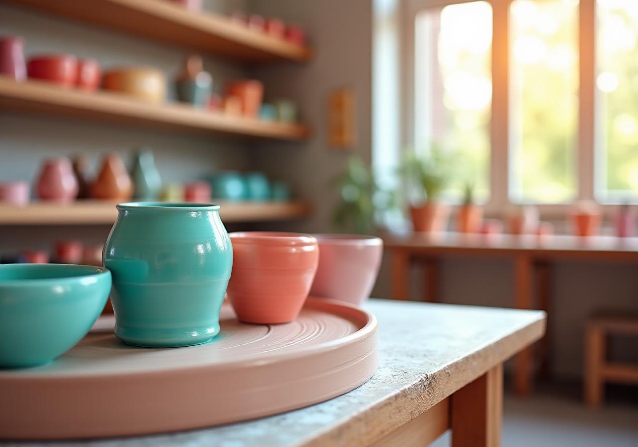 Creative studio environment with colorful ceramics